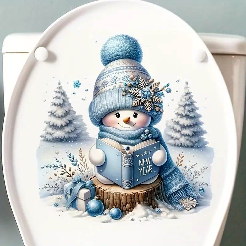 DIDOSOFT Cute Christmas Snowman Toilet Cover Sticker Decals,Fish Bird Flower Leaf Waterproof Toilet Lid Tank Seat Decals Cistern Self-Adhesive Bathroom Wall Sticker - Image 4